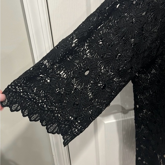 Emaline women black cotton open front 3/4 sleeve flower cardigan 2X - Picture 3 of 7